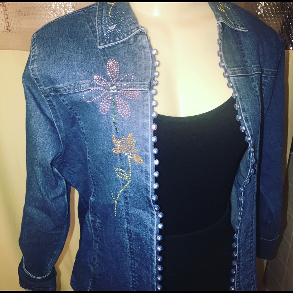 Denim Lace and Rhinestone Jacket
