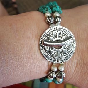 Torquoise and Freshwater Pearl Plus-Sized Bracelet