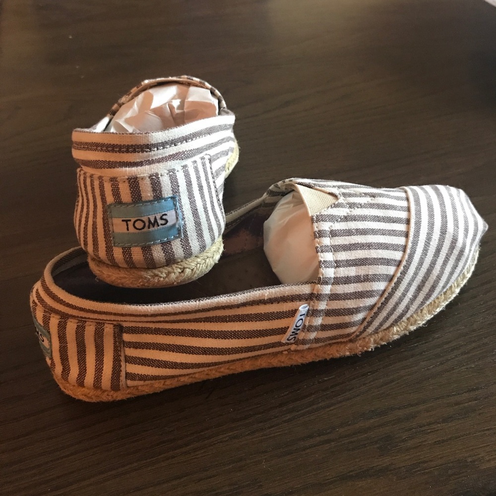 Beige/Brown & White Striped TOMS - Women's 8