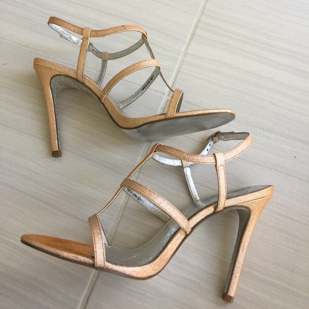 Adrianna Papell rose gold sparkly leather sandals