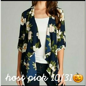 Floral printed navy cardigan