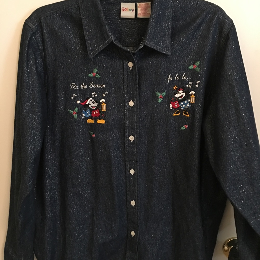Disney Mickey Mouse Denim Christmas Holiday Top XL