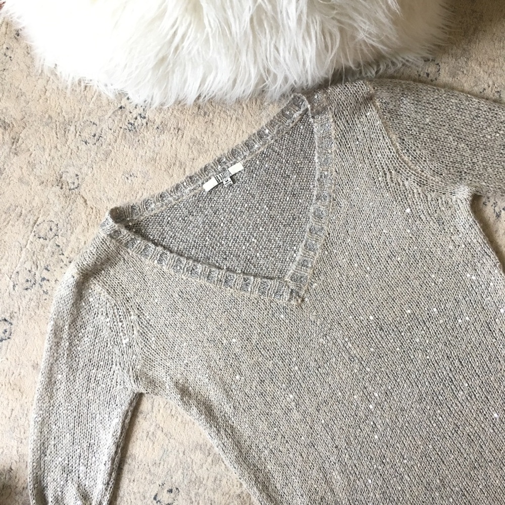 BB Dakota Long Gray Sequin Sweater (Size M)