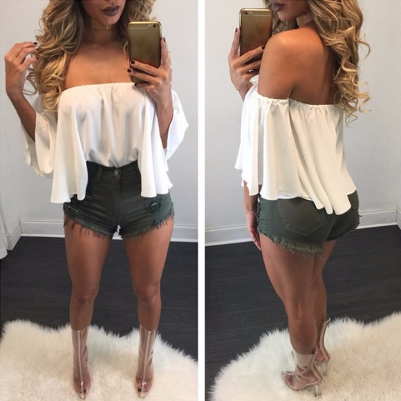 BLACK FRIDAY SALE! White Off Shoulder Top - Picture 2 of 2