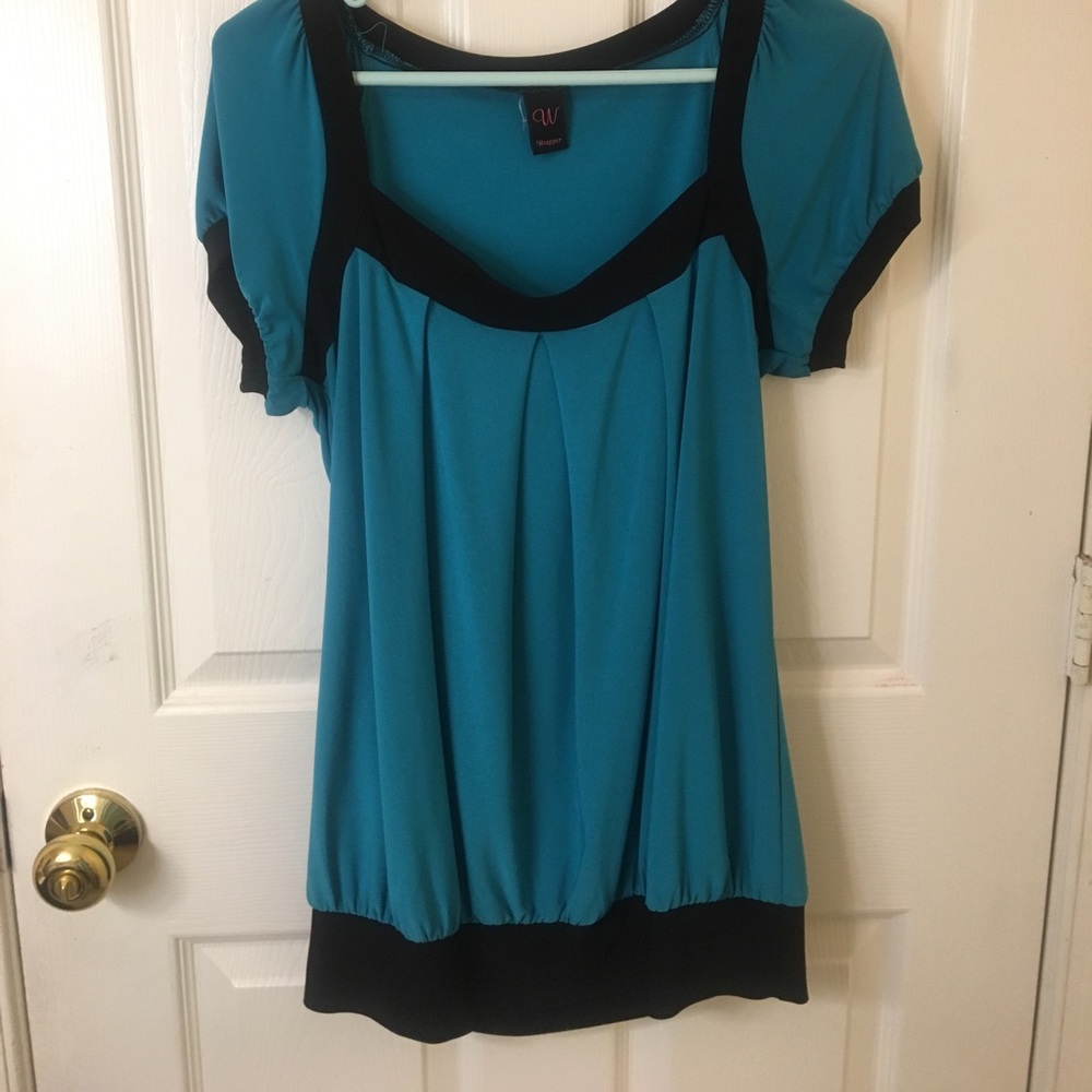 Teal and Black Business Blouse