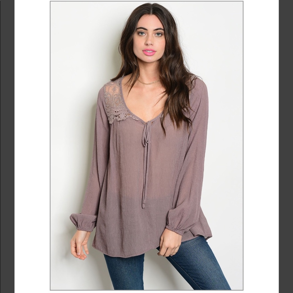 4 for$25 Dark Lilac Tunic top with lace detail - Picture 3 of 4