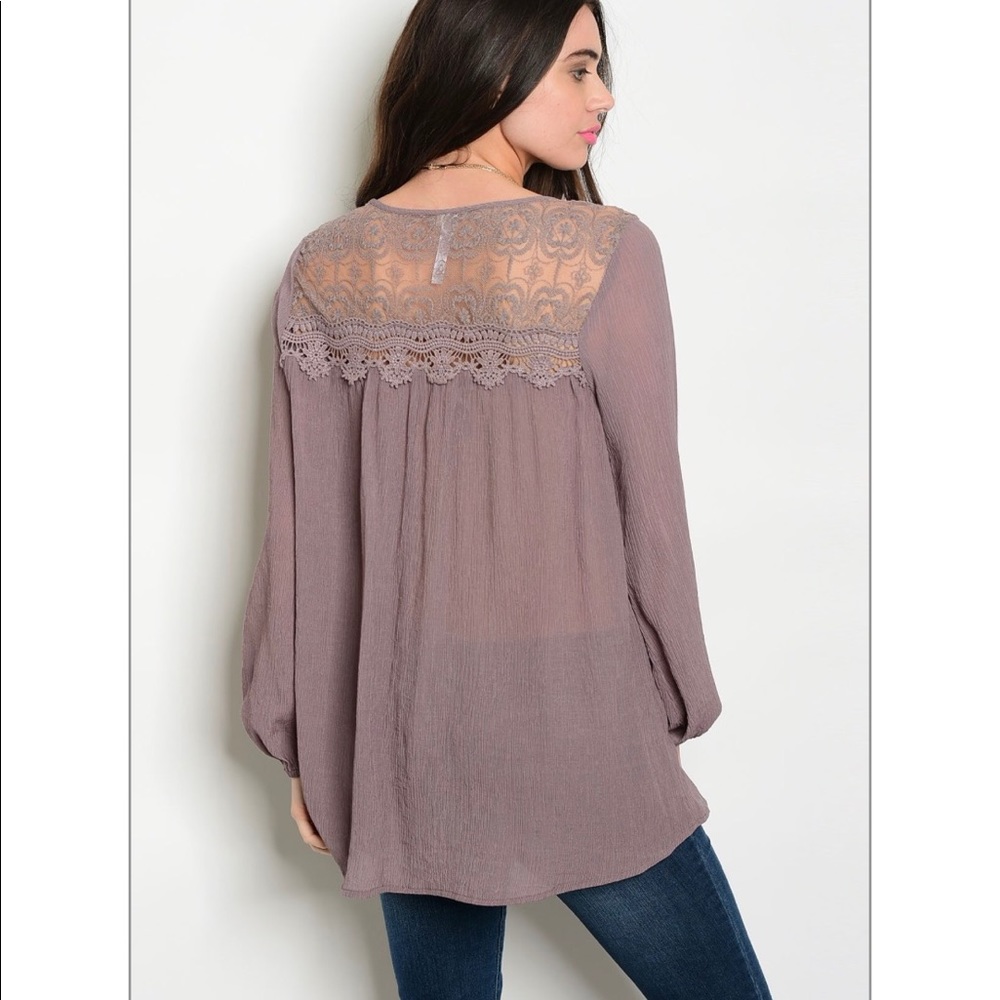 4 for$25 Dark Lilac Tunic top with lace detail - Picture 2 of 4