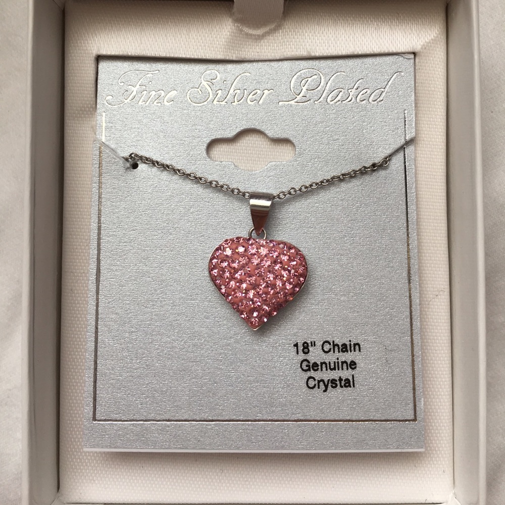Pink Crystal Silver Heart Necklace