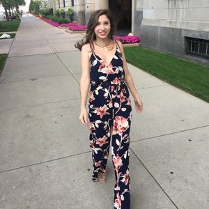 Akira Navy Floral Jumpsuit