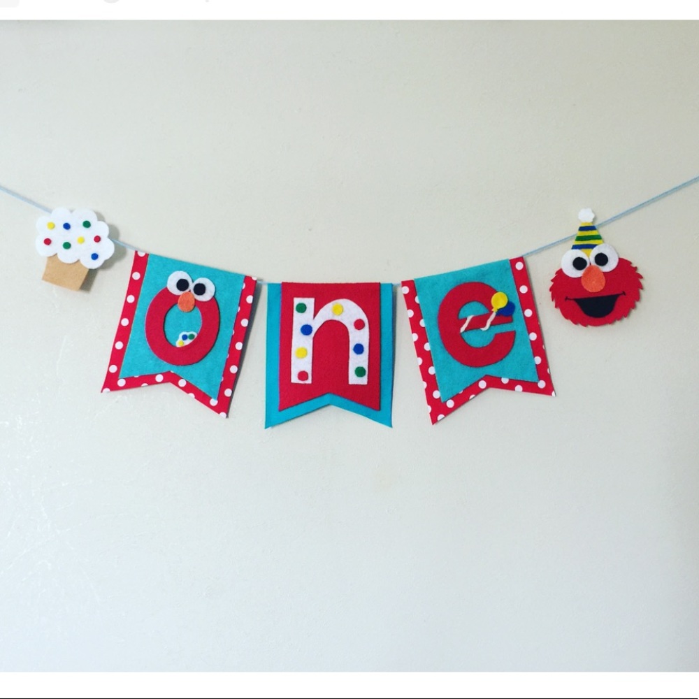 Sesame Street Elmo first birthday one banner