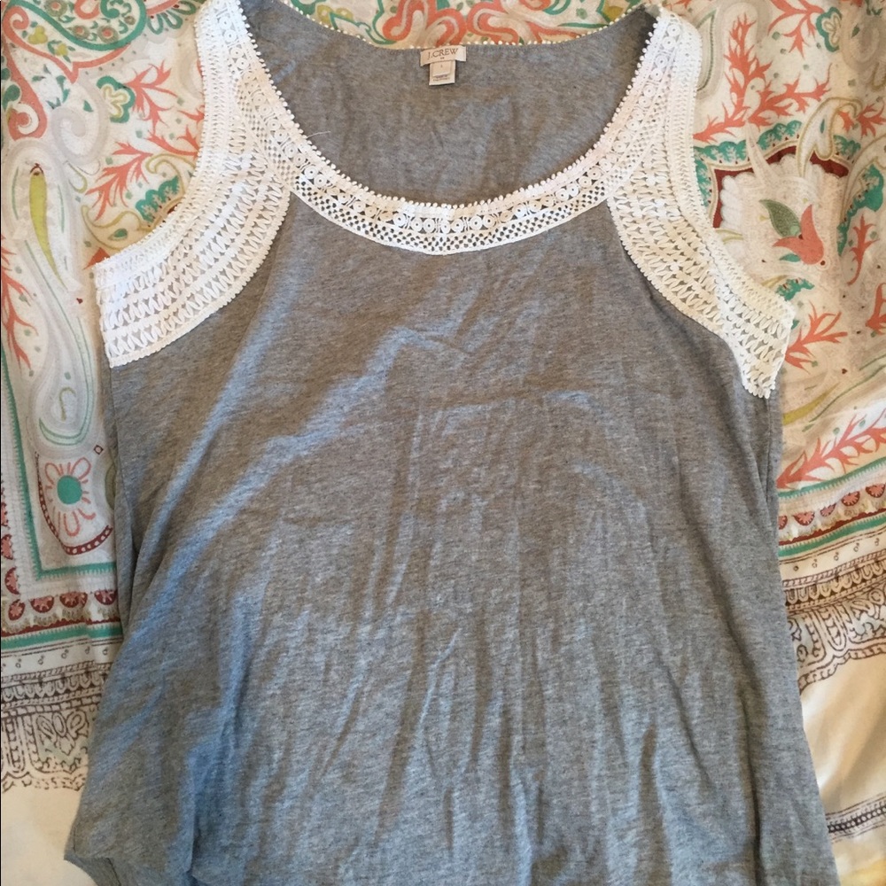 J Crew Factory gray tank with crochet trim size L