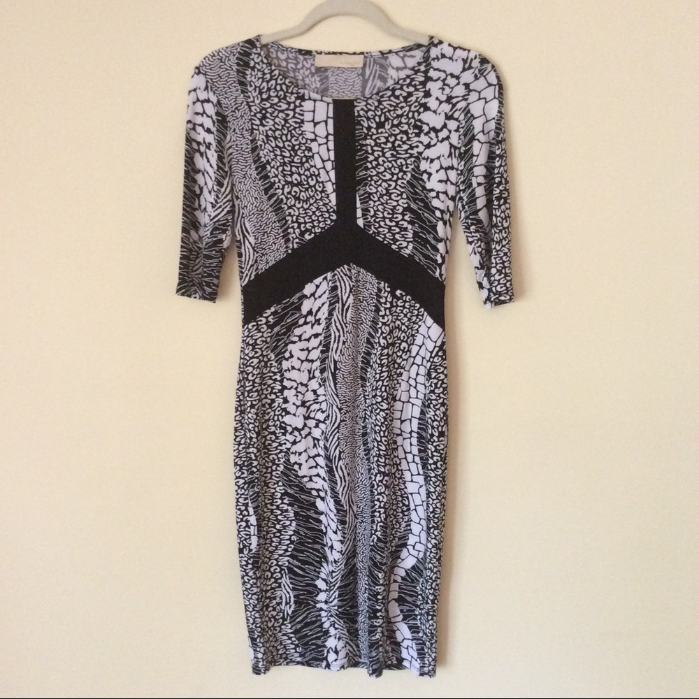NWOT Sheer Panel Printed Dress - Black and White