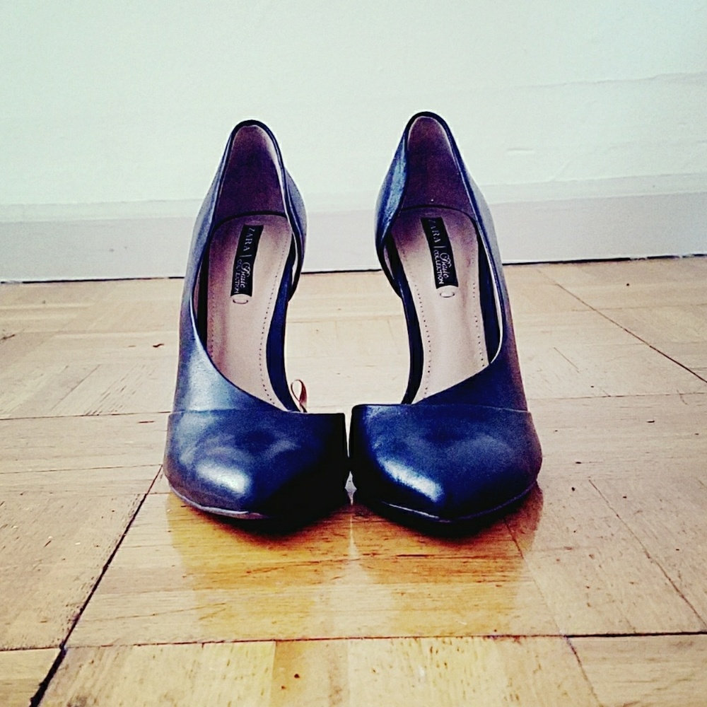 Zara black leather dorsay pump