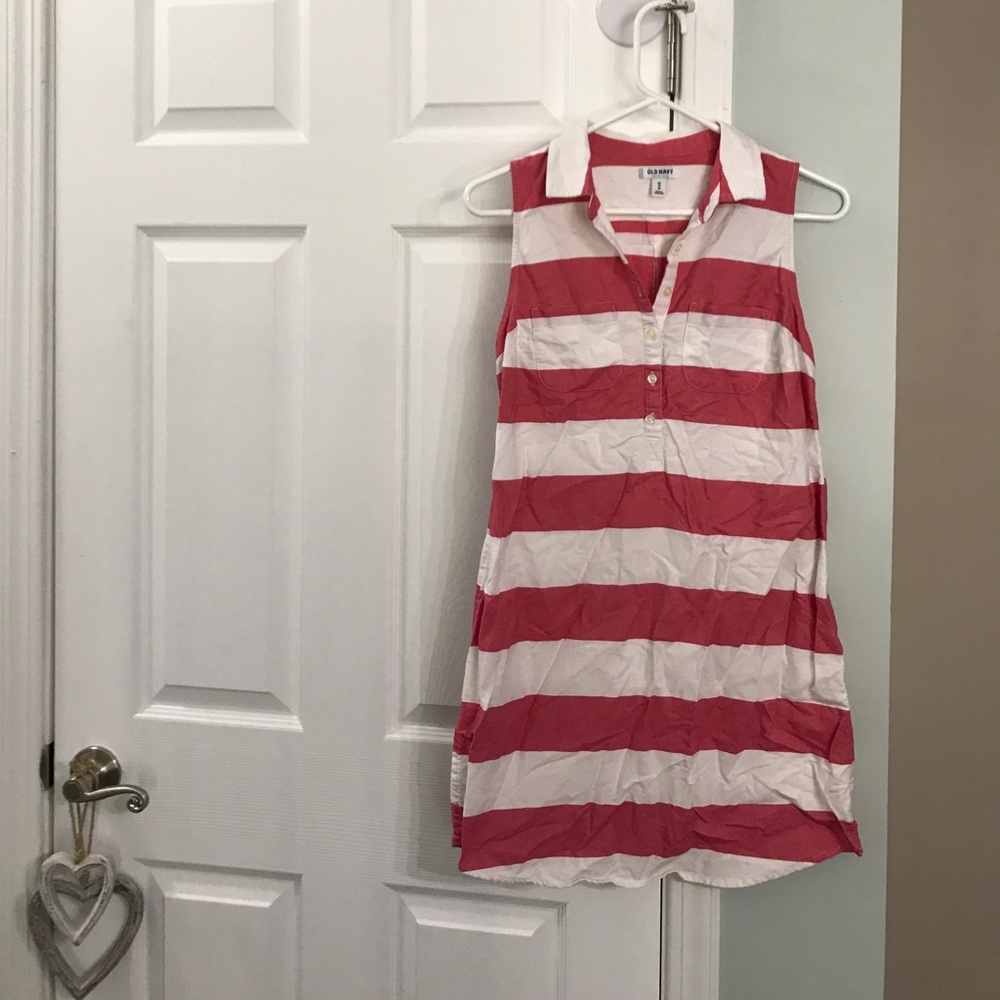 Red and white striped dress