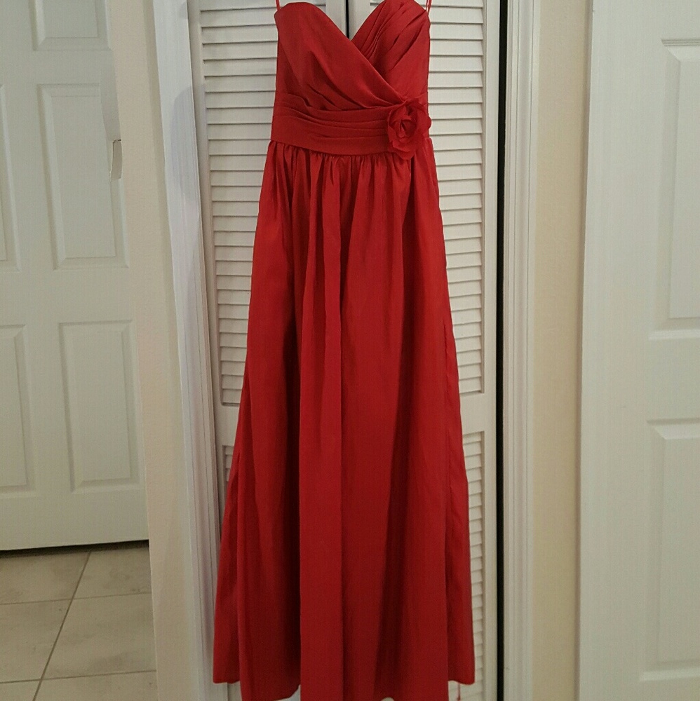 Red Evening Gown, Formal, Strapless, empire waist