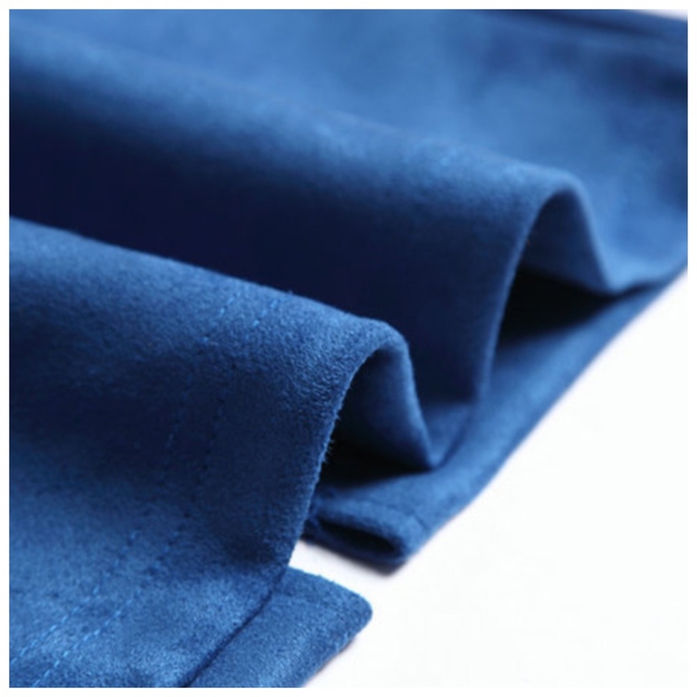 Cobalt Blue Microfiber Faux Suede Pencil Skirt - Picture 7 of 8
