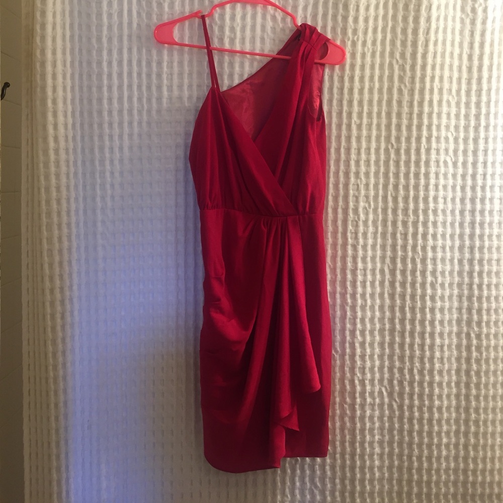 RUBY COCKTAIL DRESS! Asymmetrical shoulder