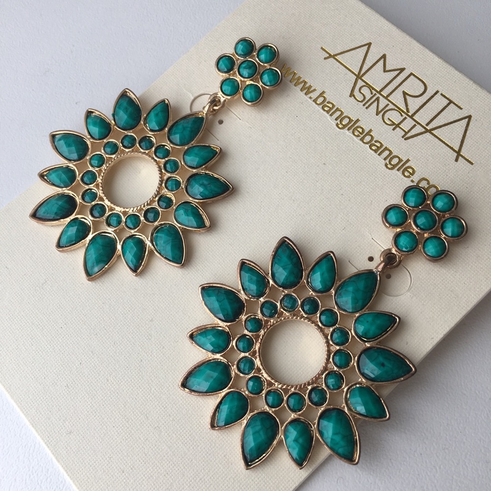 Amrita Singh Turquoise Gold Statement Earrings