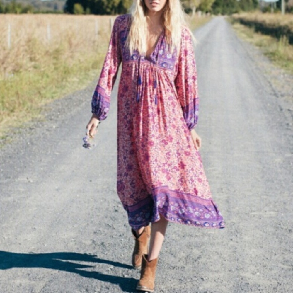 Folk Town Maxi DRESS Blossom Floral NEW Pink - Picture 5 of 7