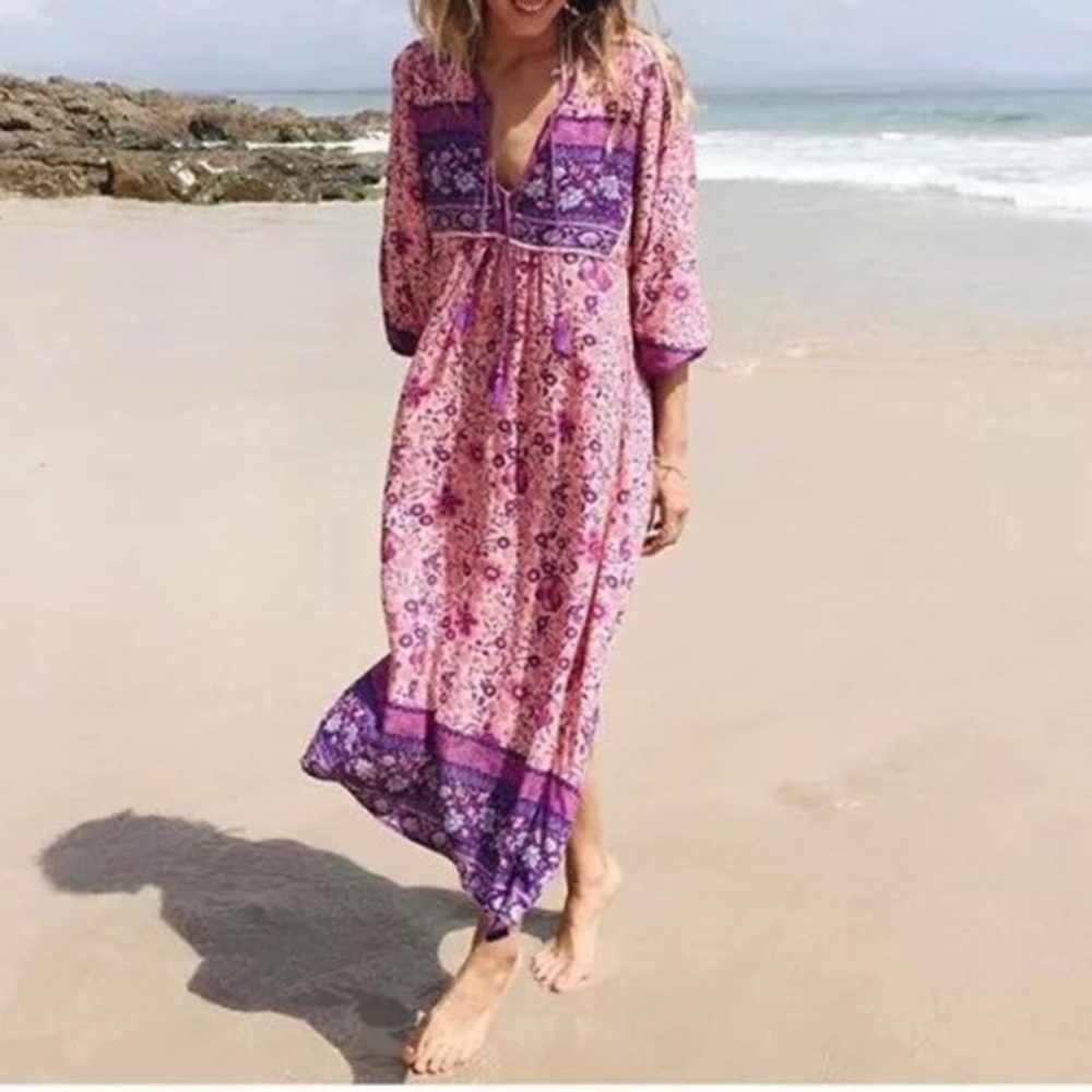 Folk Town Maxi DRESS Blossom Floral NEW Pink - Picture 4 of 7