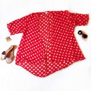LuLuRoe Lindsay Medium Sheer Red White Polka Dots