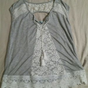Maurices grey and white Jersey and lace tank