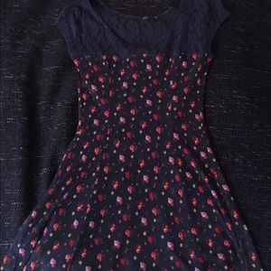 Lace top navy floral dress