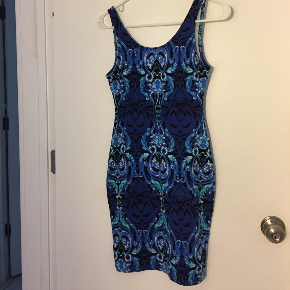 Blue printed bodycon dress