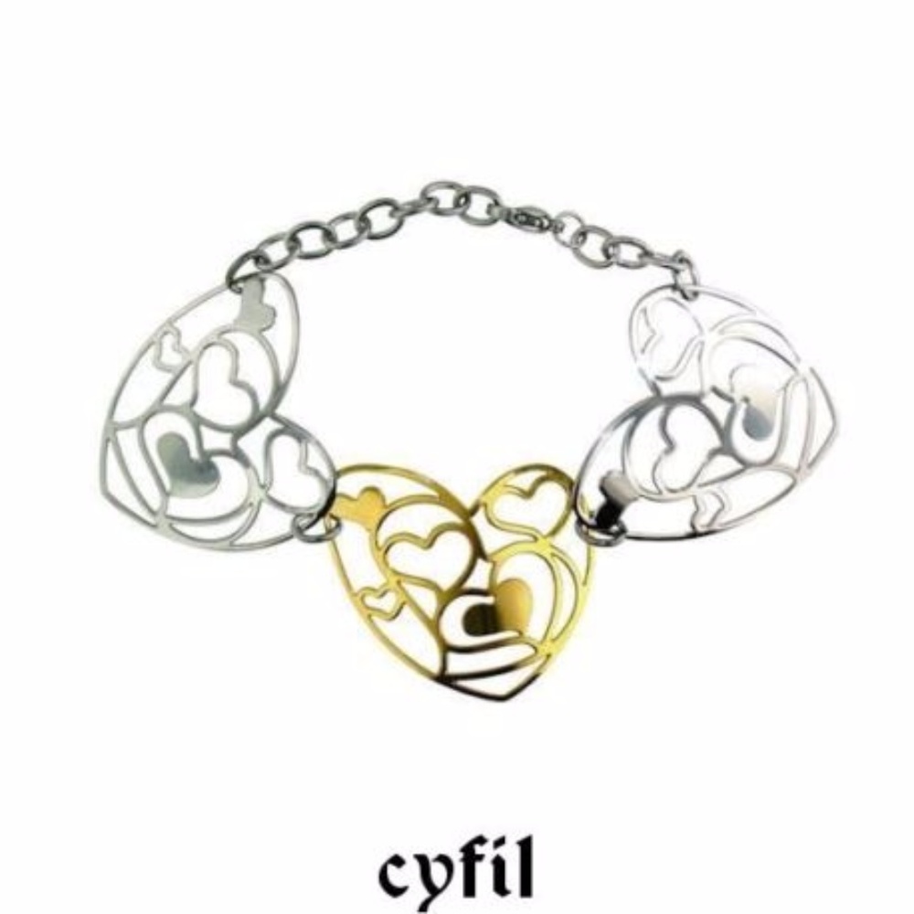 316 Stainless Steel Large Heart 2 Tone Bracelet