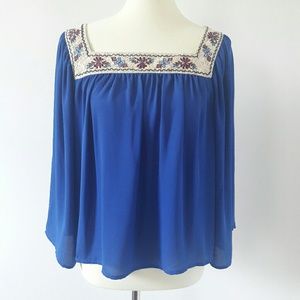 Sheer Blue Embroidered Boho Top