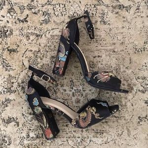 Luxe Chic Chunky Embroidered Satin Heels