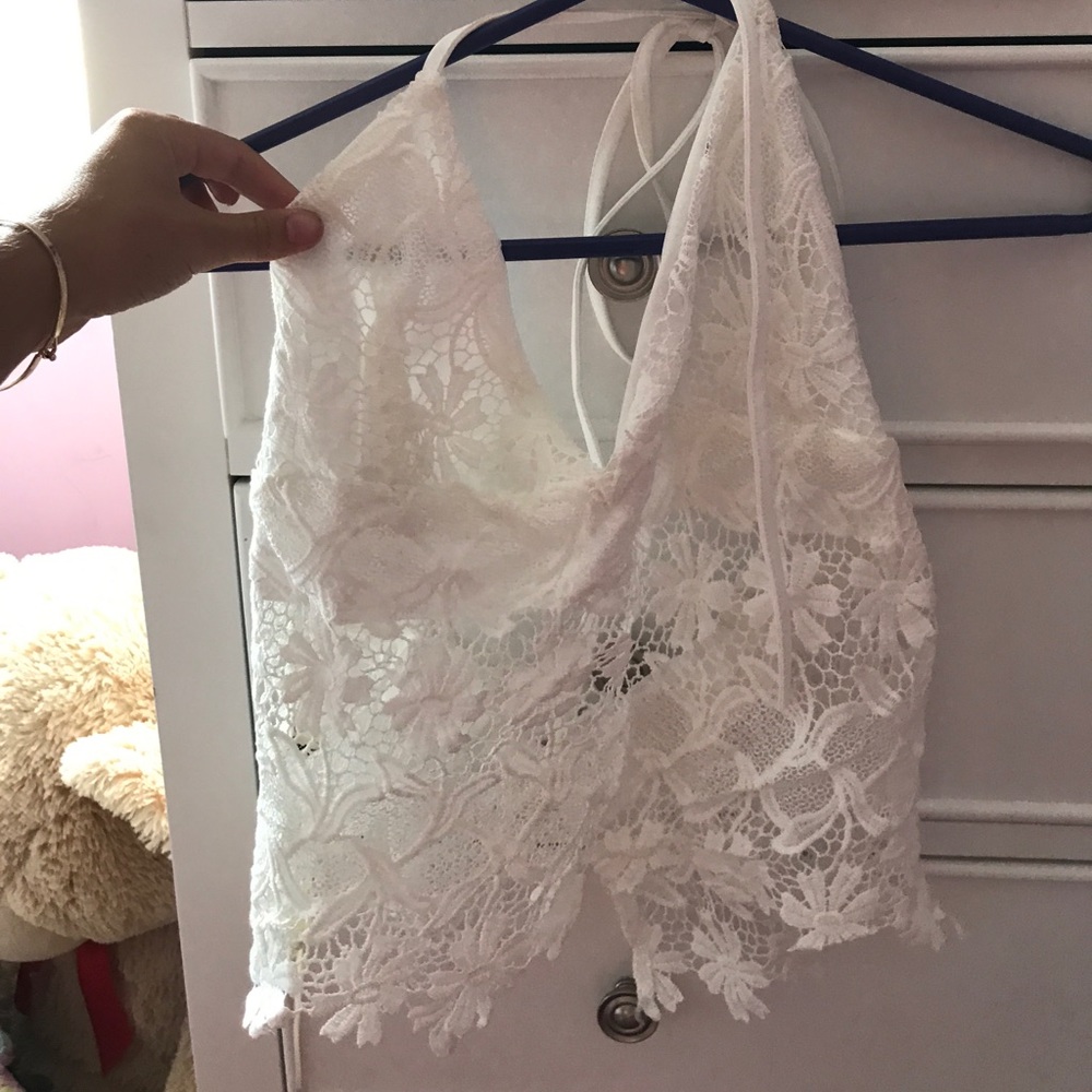 white lace crop top
