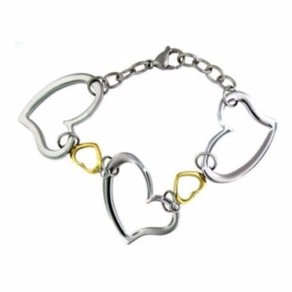 Large Open Heart 2 Tone Bracelet 7-8"L Adjustable