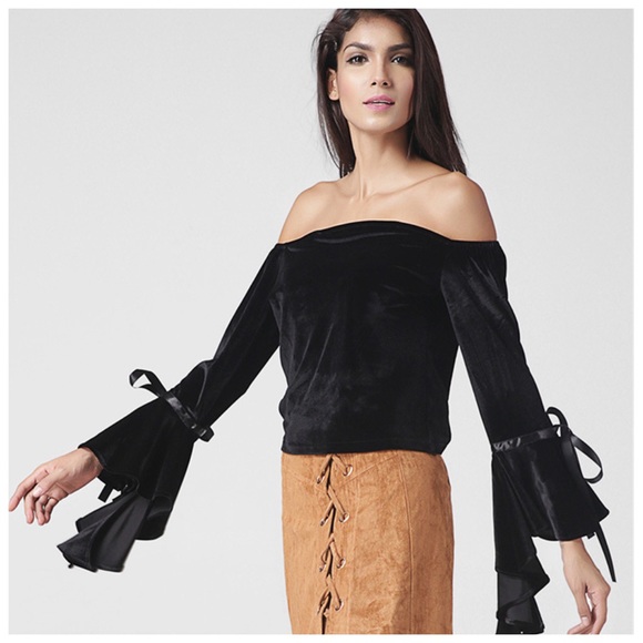 Black Velvet Off The Shoulder Top - Picture 3 of 5