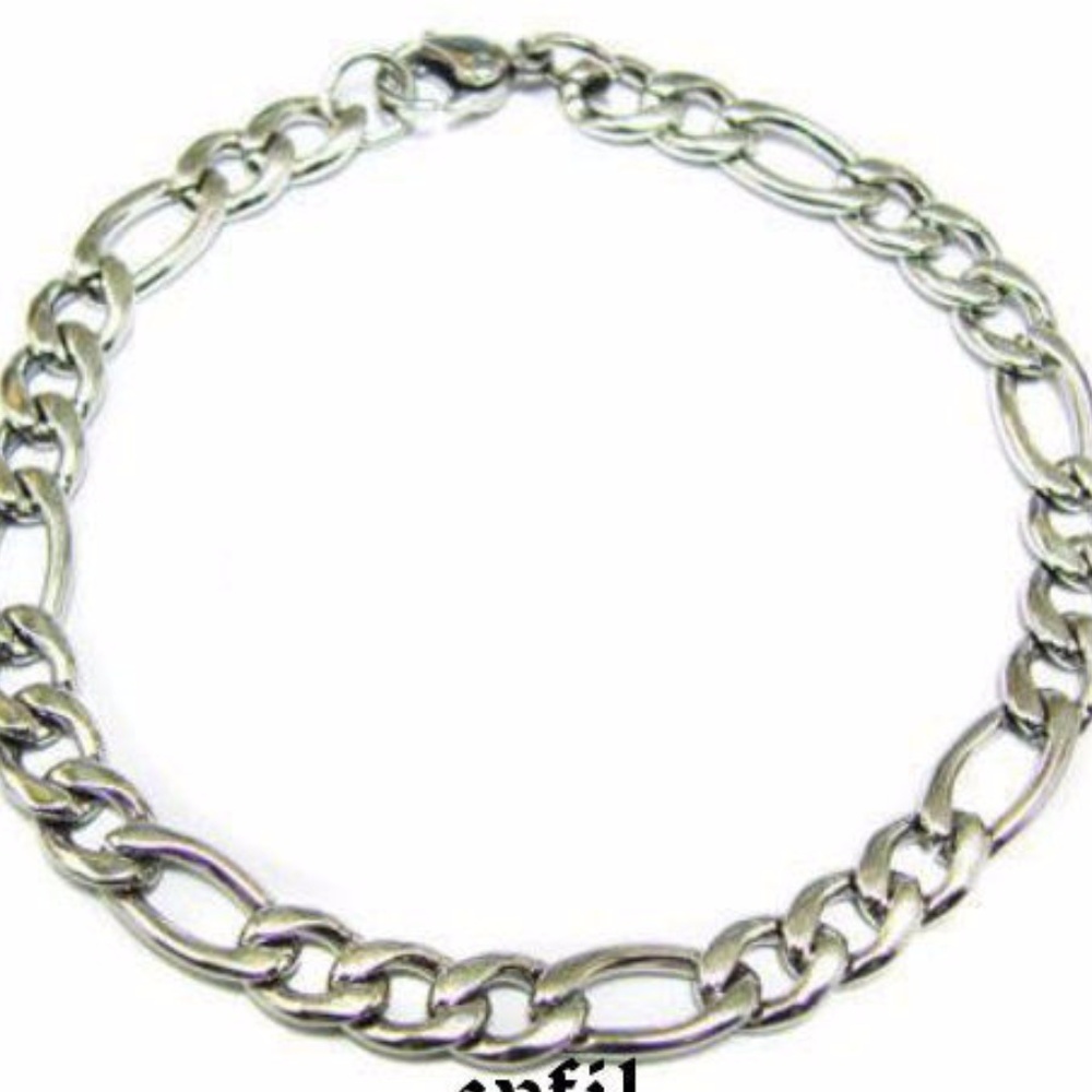 Unisex 316L Stainless Steel 7mm Figaro Bracelet 8"