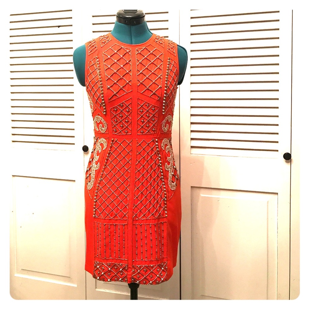 Anthropologie Orange beaded dress