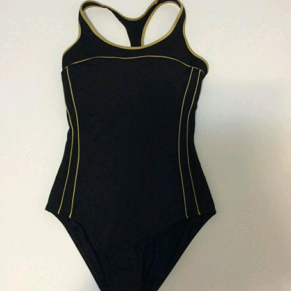 SPEEDO BLACK GOLD SWIM SUIT LIKE NEW SZ 14