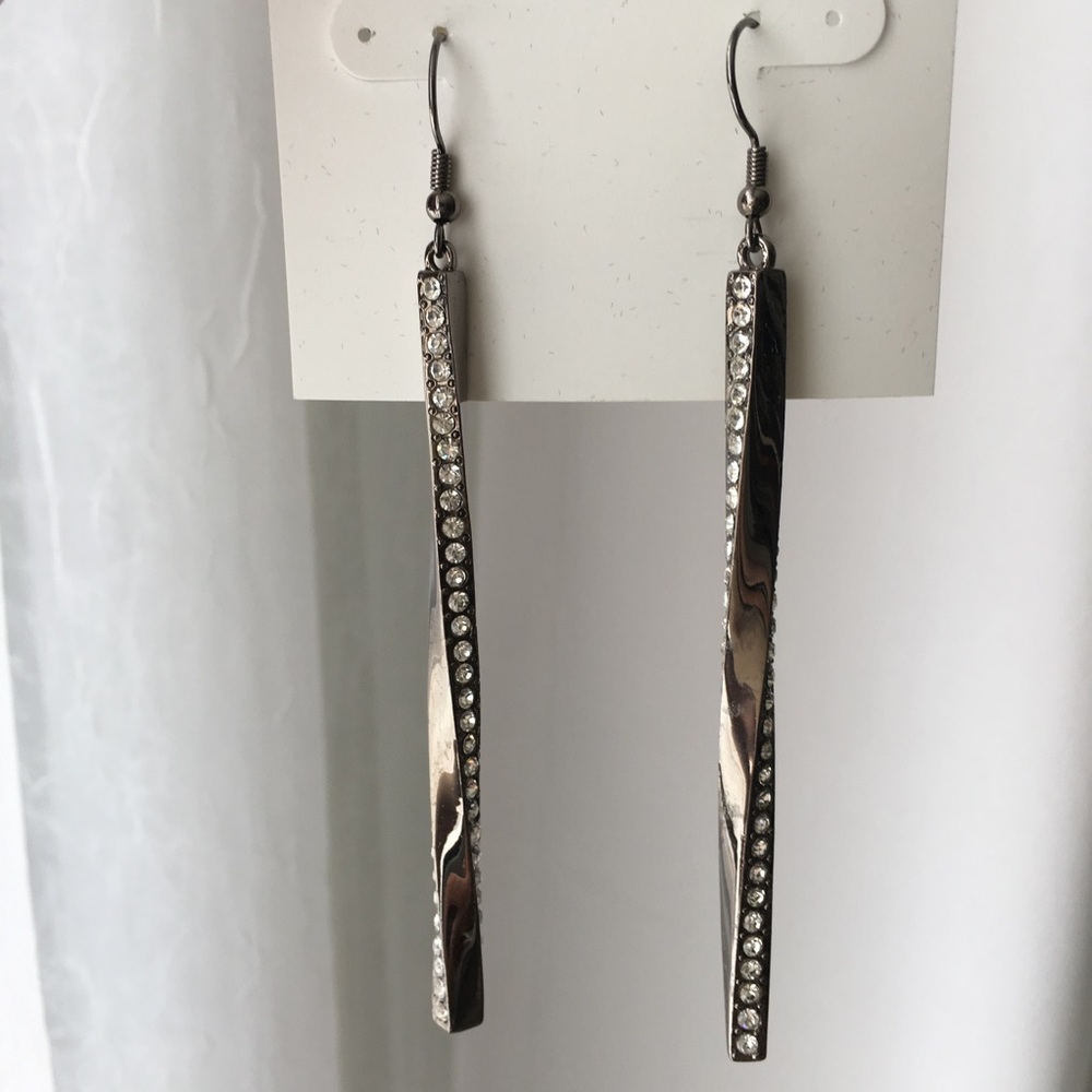 90s Twisted Rhinestone Gunmetal Drop Earrings