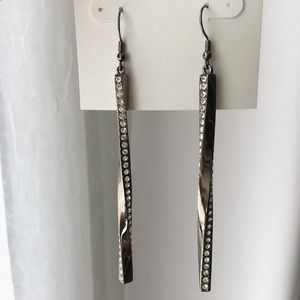 90s Twisted Rhinestone Gunmetal Drop Earrings
