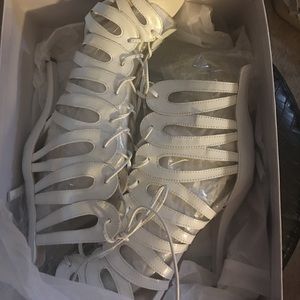 White open toe heels