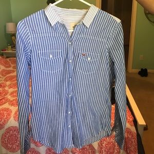 Blue and white striped button up shirt hollister