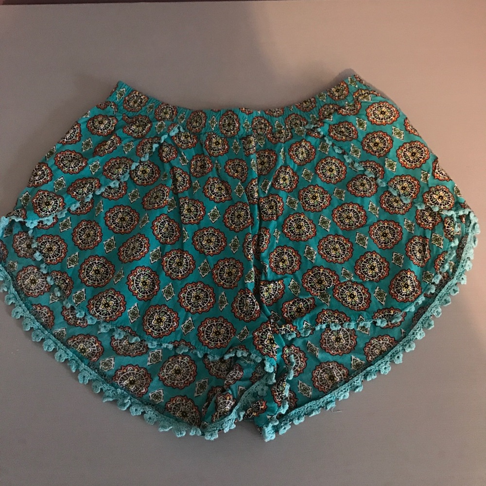 LF aqua-green fabric shorts