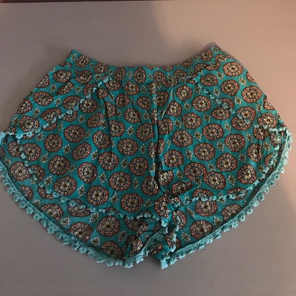 LF Pants - LF aqua-green fabric shorts