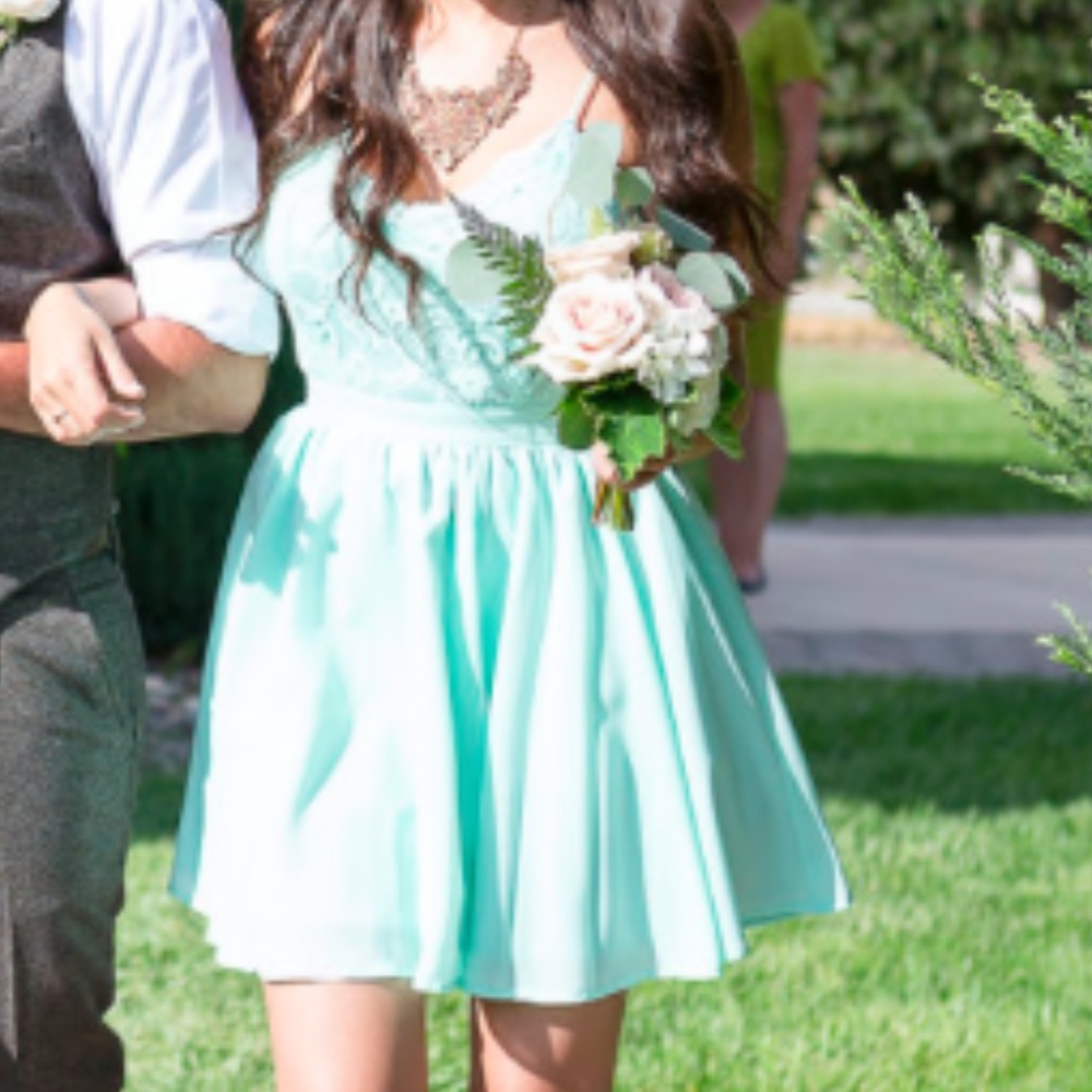 Missguided brand, turquoise and lace dress