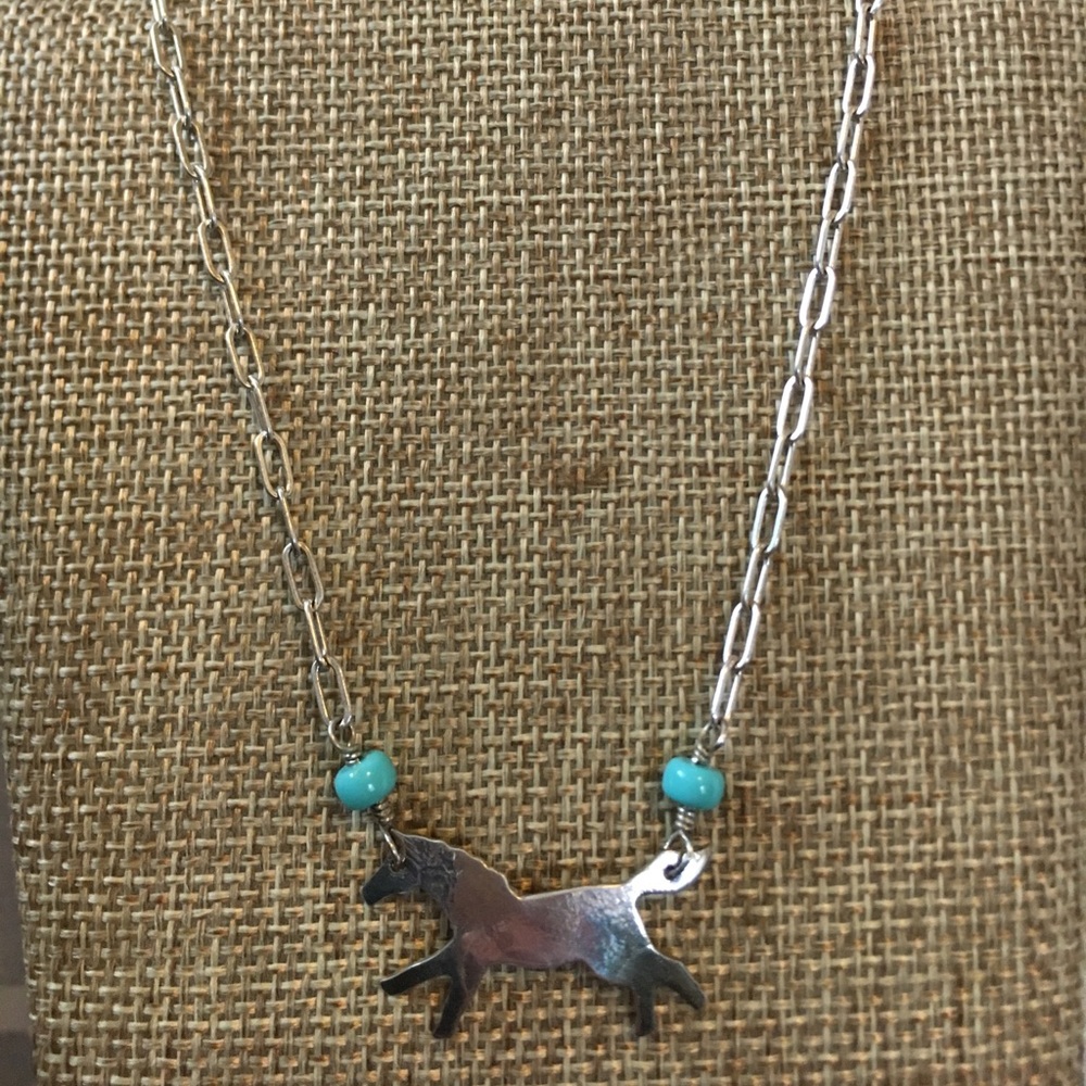 Crazy Horse Sterling AQH Necklace w/turquoise 16"