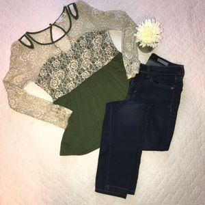 Olive green INA Lace sweetheart blouse