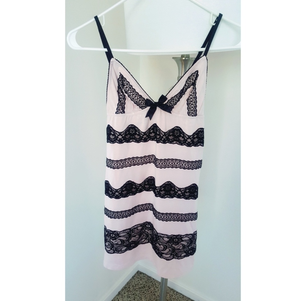 Victoria's Secret Slip Pink & Black Lace Sz Small
