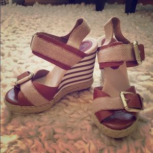Saks Fifth Avenue Striped Wedge Sandals