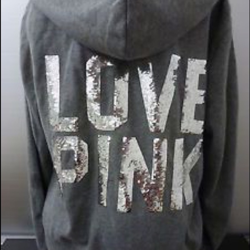 🔥Cheap LOVE PINK SPARKLY Grey Zip Up
