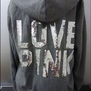 🔥Cheap LOVE PINK SPARKLY Grey Zip Up